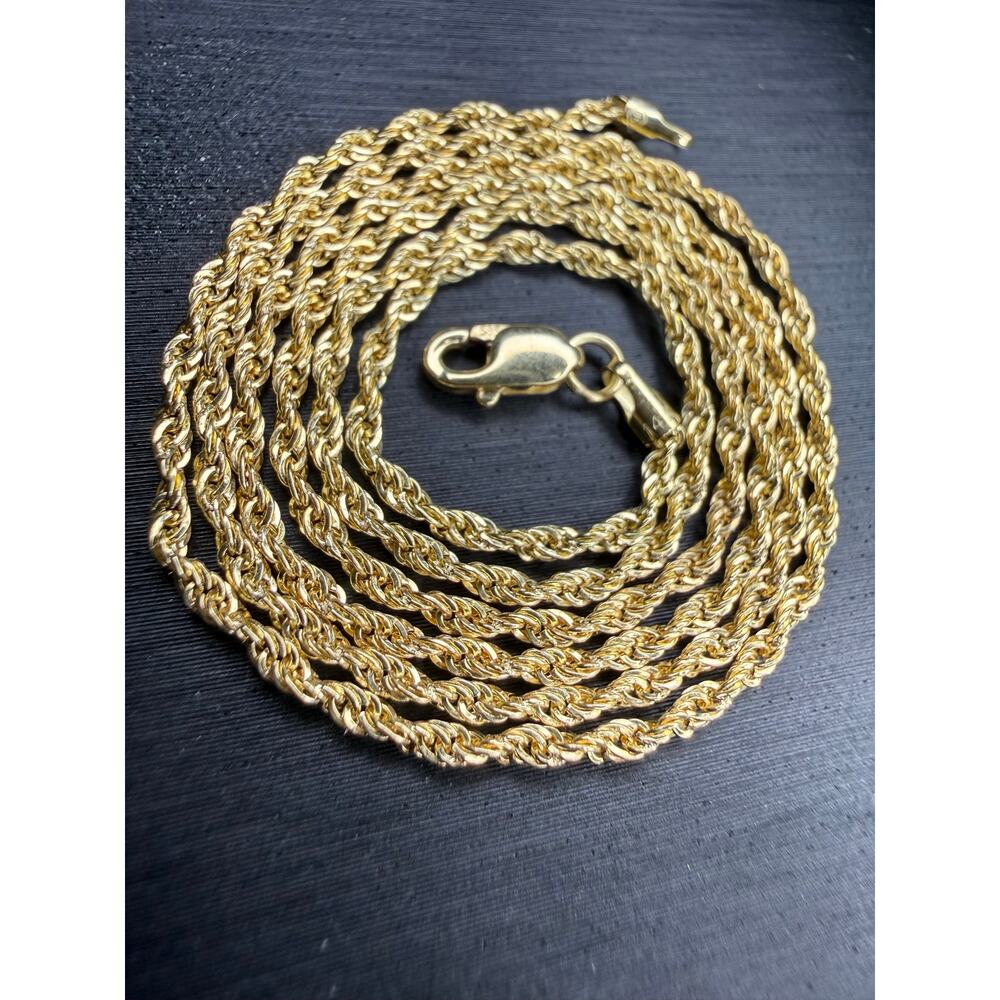 Solid 14k Italian Yellow Gold Diamond Cut Rope Chain Necklace 18” Long 1.45mm W - Picture 5 of 5